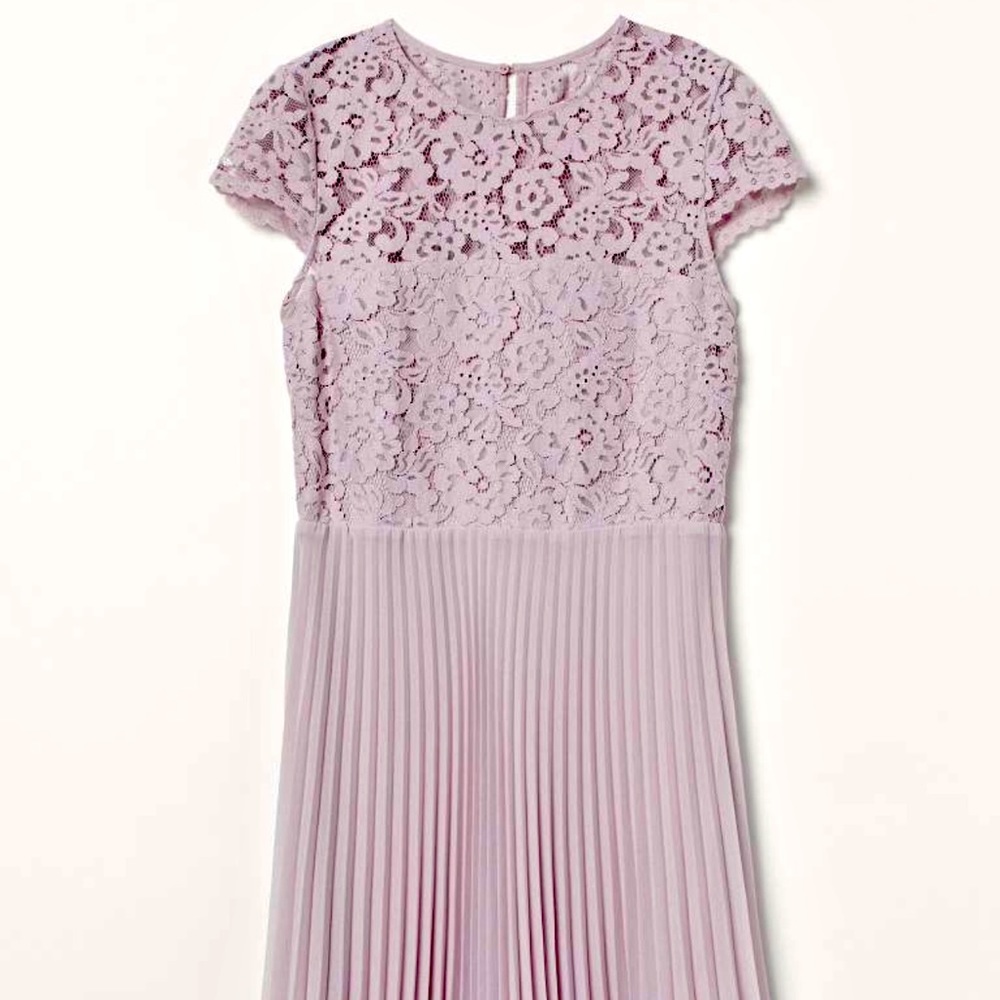 H&M Lilac Pleated Lace Short Dress Women’s Size Medium - Picture 1 of 6